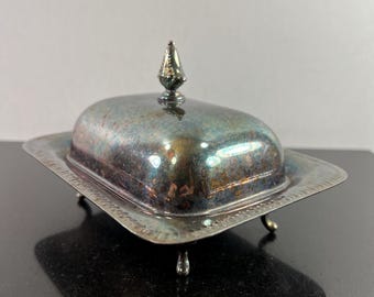 vintage Sheffield silver plate butter dish
