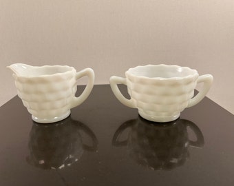 Vintage Hazel Atlas early American milk glass sugar and creamer