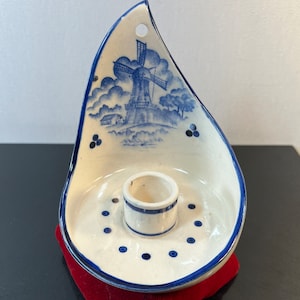 vintage delft blue candle stick holder
