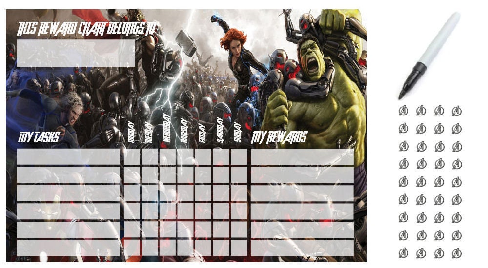 Avengers Superhero Childs Reward Chart with Reusable stickers Etsy