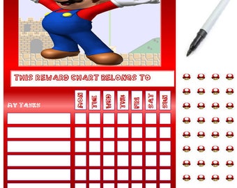 Personalised Super Mario and Luigi Reward Chart & Pen with or without photo 