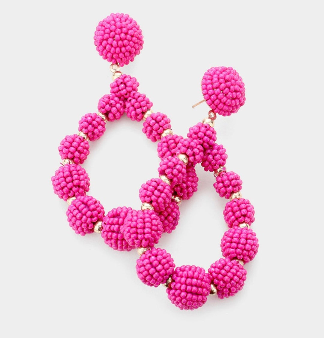 Fuchsia and Gold Open Hoop Teardrop Seed Bead Earrings Spring Etsy
