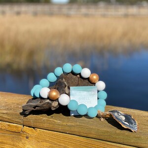 Blessing /welcome beads with oyster shell- oyster wooden beads- beads with black oyster shell- blessing garland- coastal wedding gifts