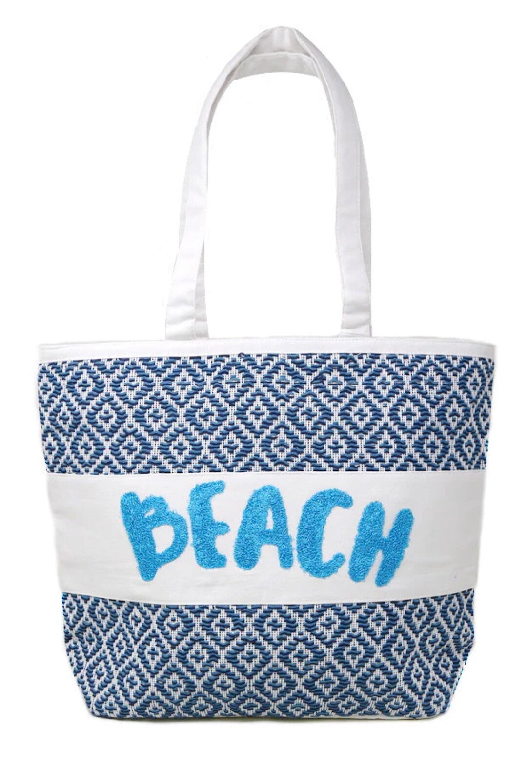 Beach Blue and White Canvas Tote Bag Fun Beach Bag Summer Vacay Tote