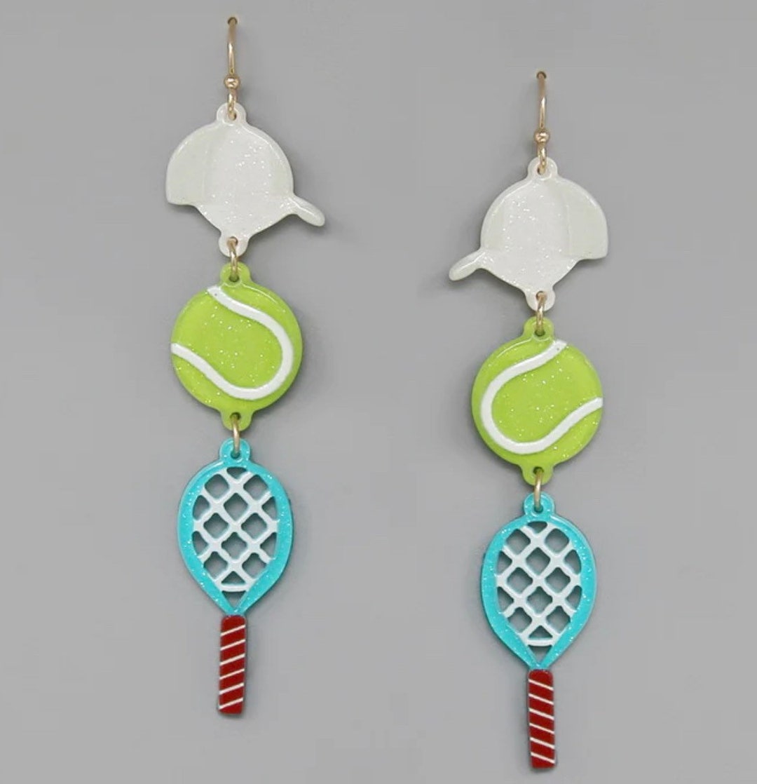 Tennis Racket With Ball & Tennis Cap Sparkle Resin Dangle Etsy