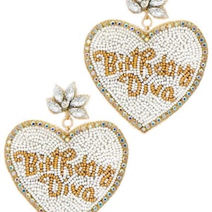 Birthday Diva white heart seed bead bedazzled dangle earrings- unique birthday present for her- birthday earrings-celebration earring