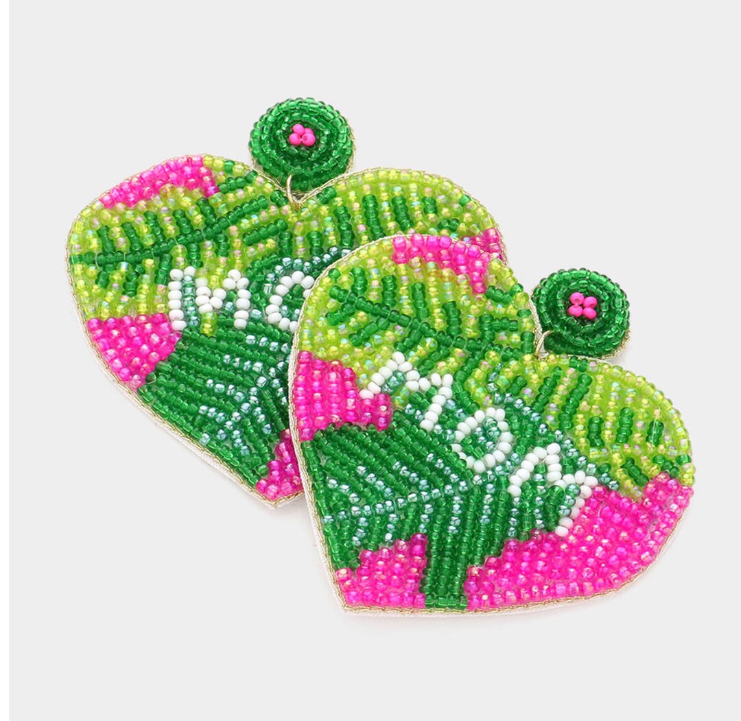 Mom Palm Tree Pink Seed Bead Dangle Earrings Unique Mothers Day Gift