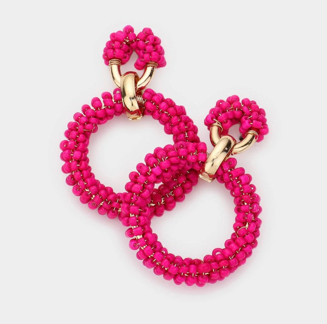 Fuchsia and Gold Open Hoop Seed Bead Earrings Spring Etsy