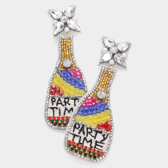 Party Time Champagne Seed Bead Dangle Earrings- Celebration