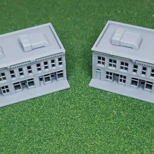 N scale 1/160 2 Piece Town Buildings Pack City- Multi Use Buildings / Store Fronts / Downtown structures with Sidewalk and HVAC units