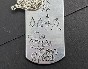 Wide Open Spaces keychain, metal stamping, hand-stamped, country, truck