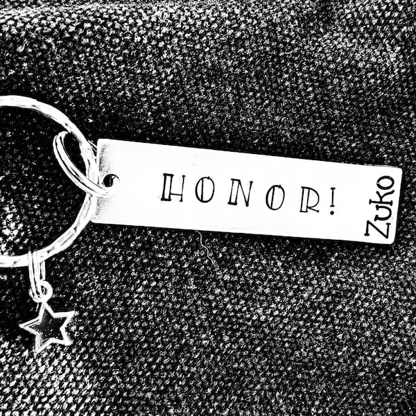 silver keychain, Zuko quote, "Honor!", The Last Airbender, Avatar, red star charm