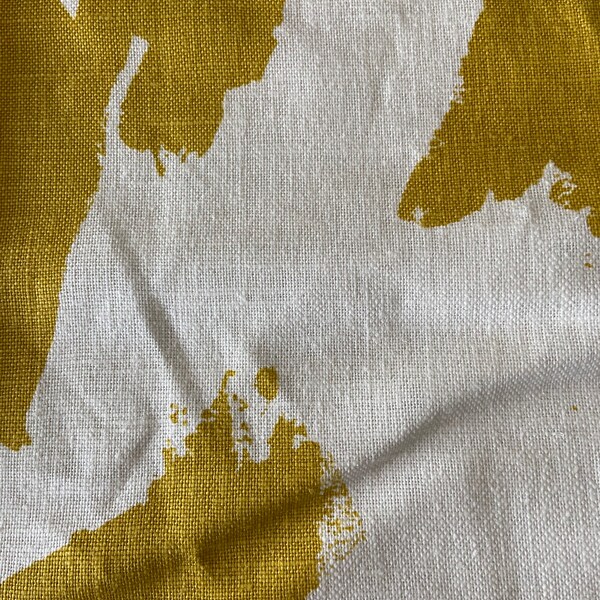 Mustard yellow and white linen fabric, 100% linen fabric, white and mustard linen fabric, furnishing fabric, fabric coupons