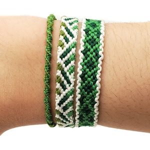 Friendship Bracelet Set of 3, Friendship Knot Bracelet Unisex, Shades of Green Surfer Bracelet