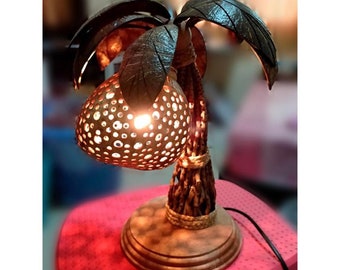 2 COCONUT TREE SHELL WOODEN BEDSIDE TABLE LAMP HAND MADE LIGHT SHADE ISLAND 2 COCONUT TREE SHELL WOODEN BEDSIDE TABLE LAMP HAND MADE LIGHT SHADE ISLAND