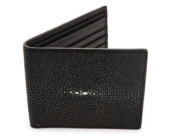 Black Polished Stingray Wallet, Bifold Men's Wallet