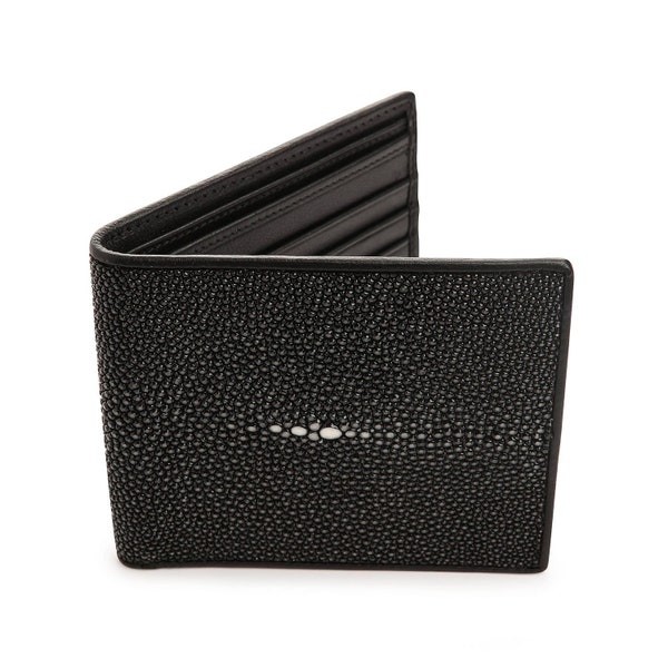 Black Polished Stingray Wallet, Bifold Men's Wallet