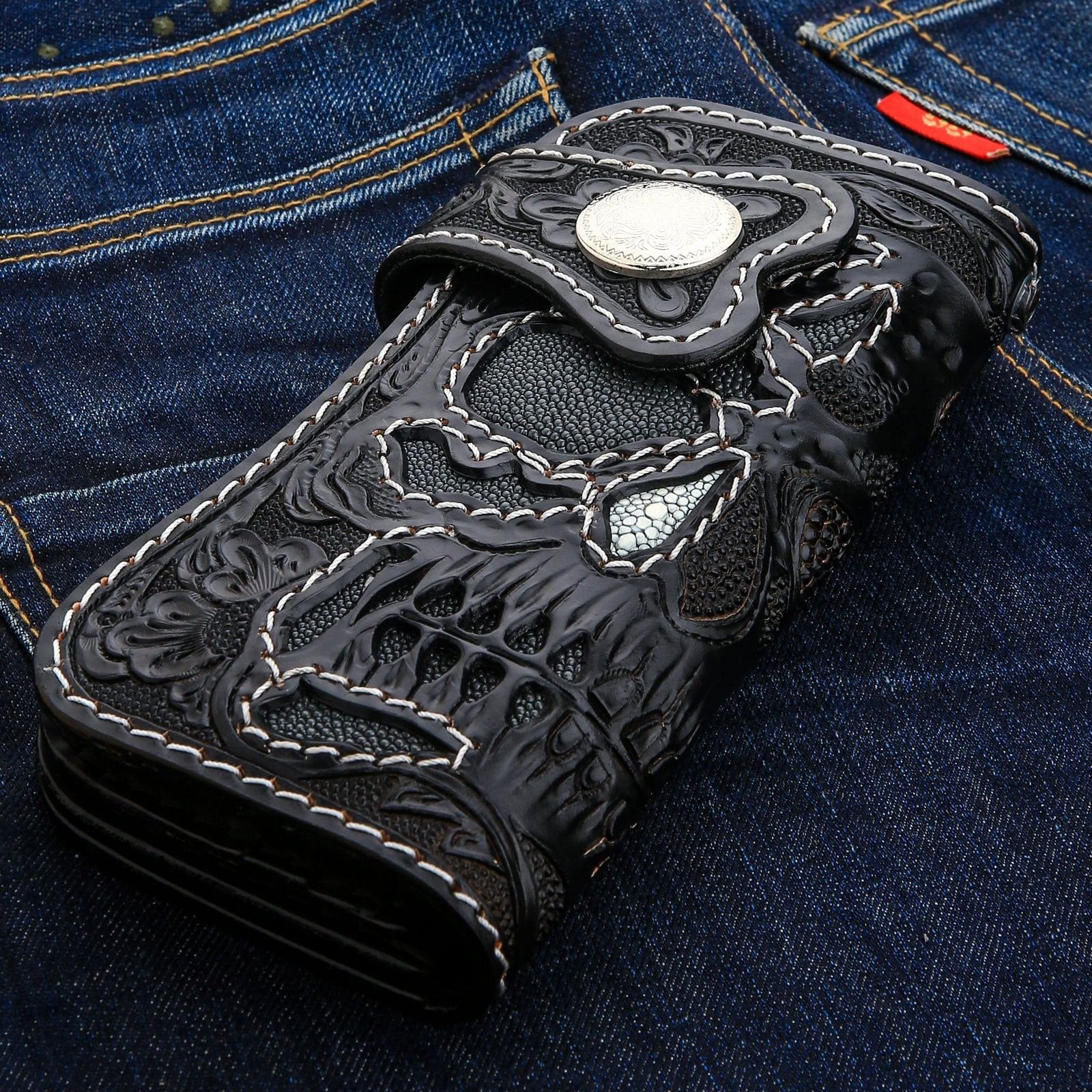 Handmade Leather Tooled Carp Chain Wallet Mens Biker Wallet Cool Leath –  imessengerbags