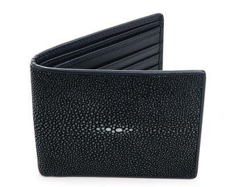 Men's Leather Wallet, Dark Blue Polished Stingray Wallet, Exotic Real Skin