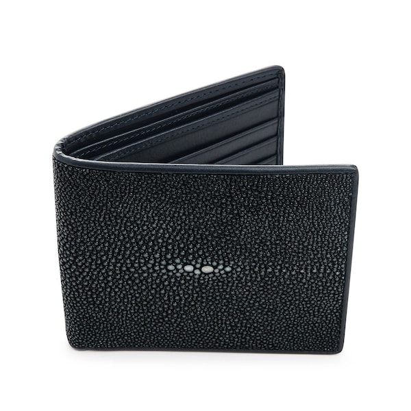 Men's Leather Wallet, Dark Blue Polished Stingray Wallet, Exotic Real Skin
