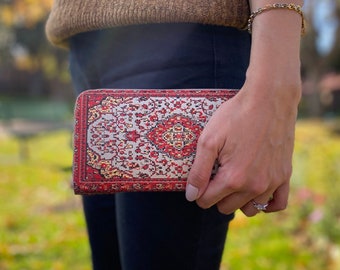 Zip Around Wallet, Boho Wallet Made With Carpet Patterns, Women's Handmade Wallet, Wallet Women, Hippie Wallet, Bohemian Style Wallet