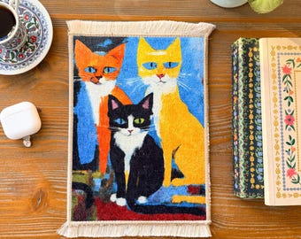 Miniature Rug, Cat Design Decorative Rugs, Cute Mousepads from Rugs, Small Rug, Decorative Rugs, Office Decor, Desk Decoration, Cat Gifts