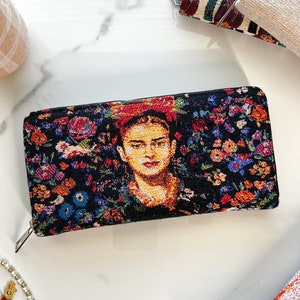 Portefeuille fait main pour femme, Portefeuille design bohème, Portefeuille hippie, Cadeaux spirituels, Accessoires spirituels, Portefeuille Frida, Design Frida Kahlo