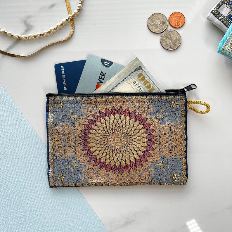 Handmade Boho Fabric Coin Purse: Small Zipper Pouch, Travel Makeup Bag image 11