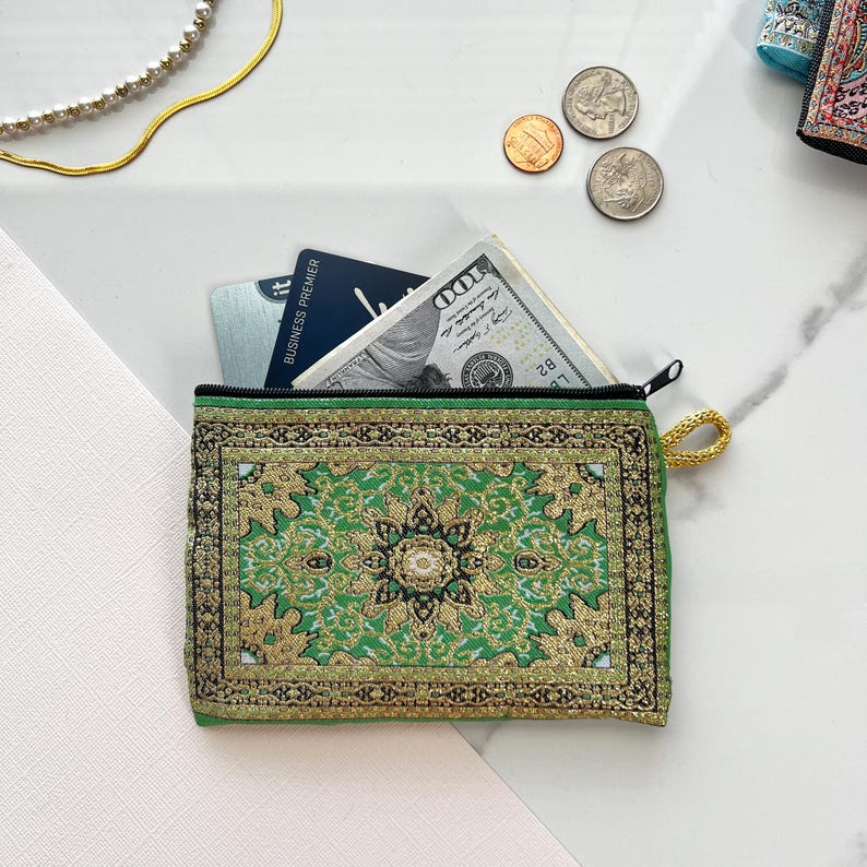 Handmade Boho Fabric Coin Purse: Small Zipper Pouch, Travel Makeup Bag image 18