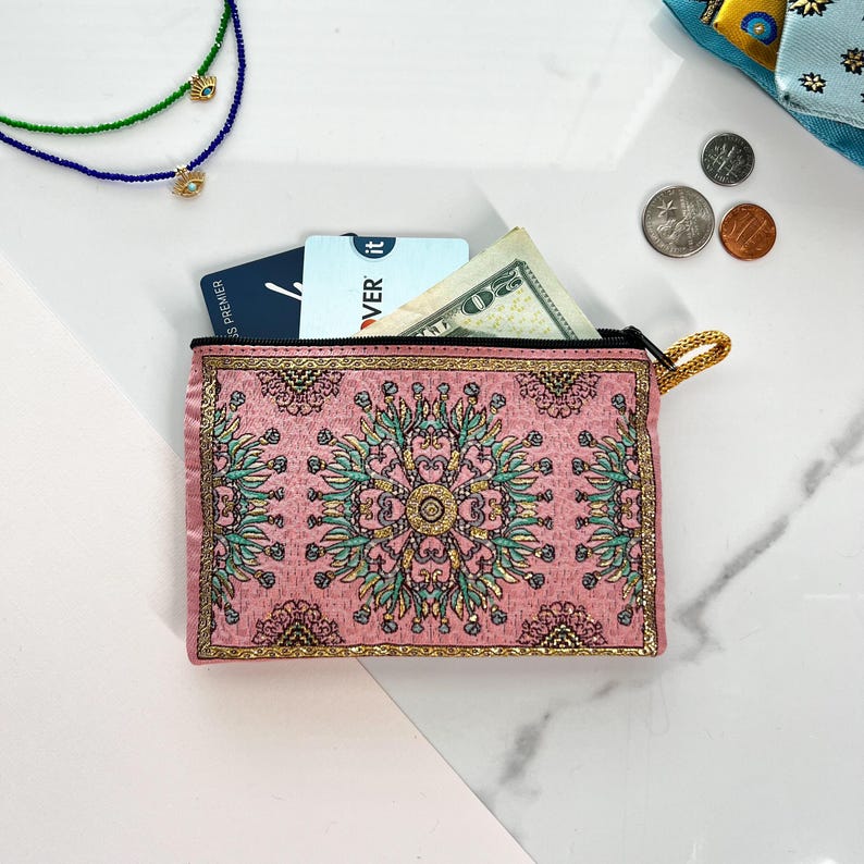 Handmade Boho Fabric Coin Purse: Small Zipper Pouch, Travel Makeup Bag image 12