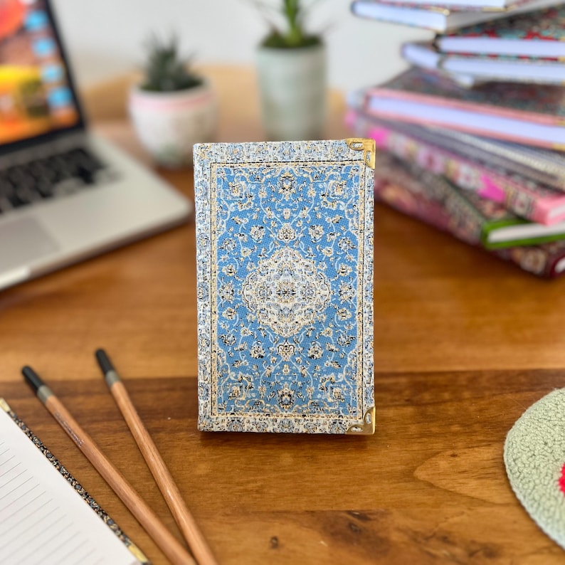 Handmade Pocket Journal: Boho Notebook, Small Notebook, Handmade Notebook, Small Notebook, Travel Size Notebook, Rug Design Notebook Ice Blue