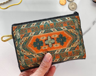 Monedero, Bolsa de tela Boho hecha a mano, Monedero lindo, Bolsa de cremallera de tela, Monedero de tela, Monedero hecho a mano