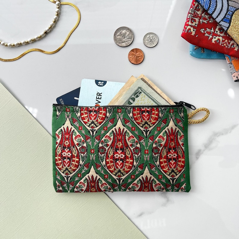 Handmade Boho Fabric Coin Purse: Small Zipper Pouch, Travel Makeup Bag image 13
