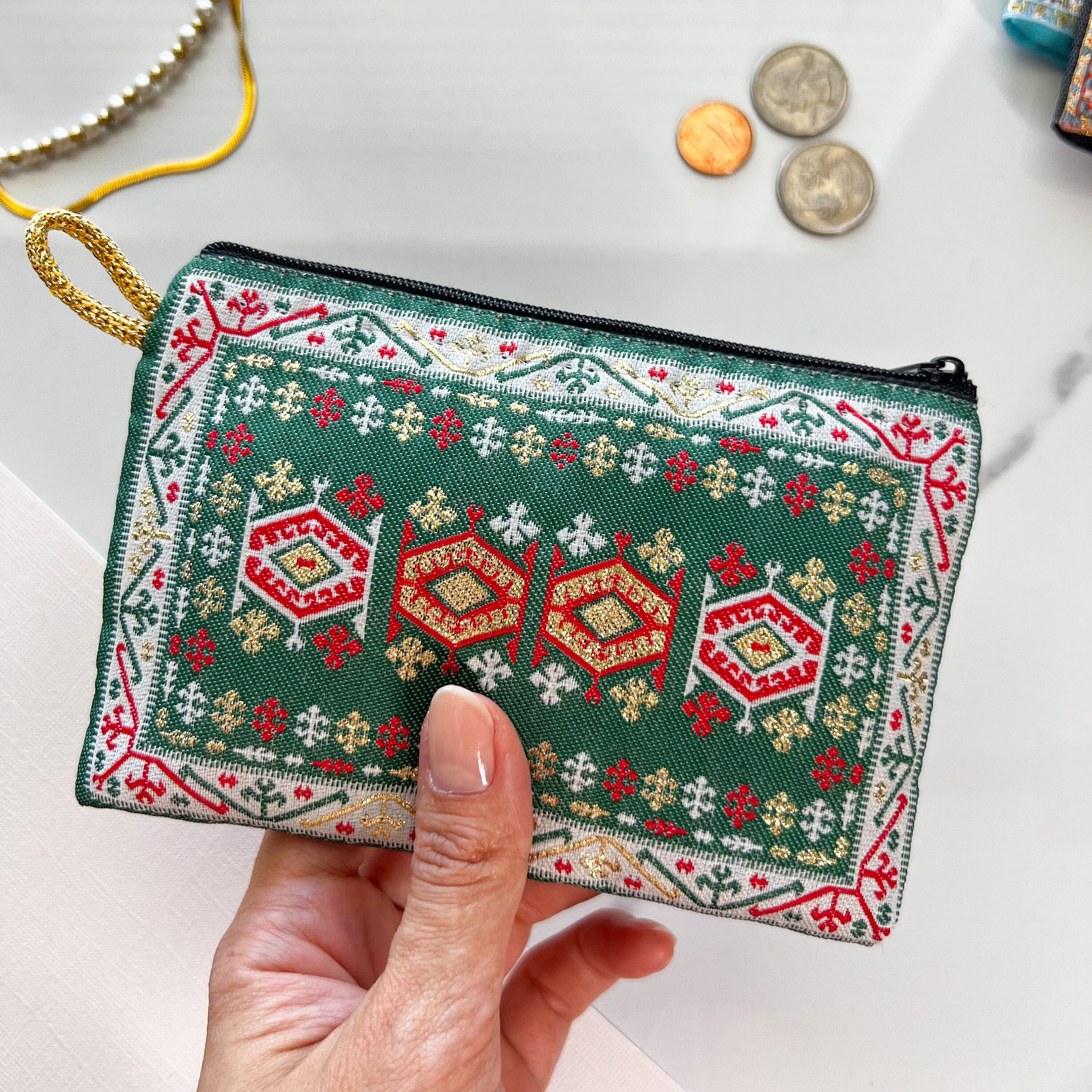 Handmade Fabric Coin Purse: Embroidered Travel Pouch (4x5in)