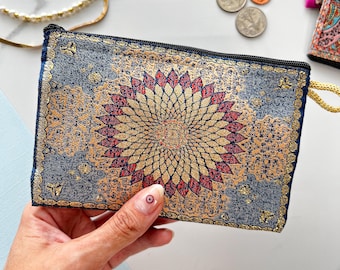 Handmade Boho Fabric Coin Purse: Small Zipper Pouch, Travel Makeup Bag