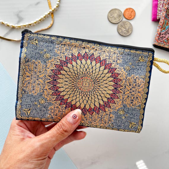 Handmade Boho Fabric Coin Purse: Small Zipper Pouch, Travel Makeup Bag