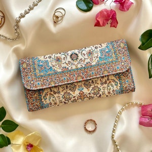 Handmade wallet for women, boho wallet in blue, fabric wallet for women
