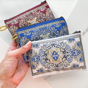Handmade Fabric Coin Purse: Rug Design Zipper Pouch