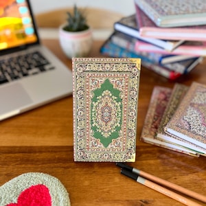 Handmade Pocket Journal: Boho Notebook, Small Notebook, Handmade Notebook, Small Notebook, Travel Size Notebook, Rug Design Notebook Green