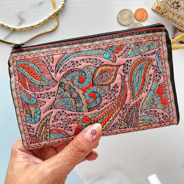 Mini Handmade Coin Purse, Handmade Boho Fabric Pouch, Cute Coin Purse, Fabric Zipper Pouch, Small Makeup Travel Bag Coin Purse Gift Wallet