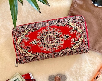 Boho Zip Around Wallet, Wallet for Women, Handmade Wallet, Wallet Woman, Ladies Wallet, Turkish Brocade Wallet, Handmade Gift for Women