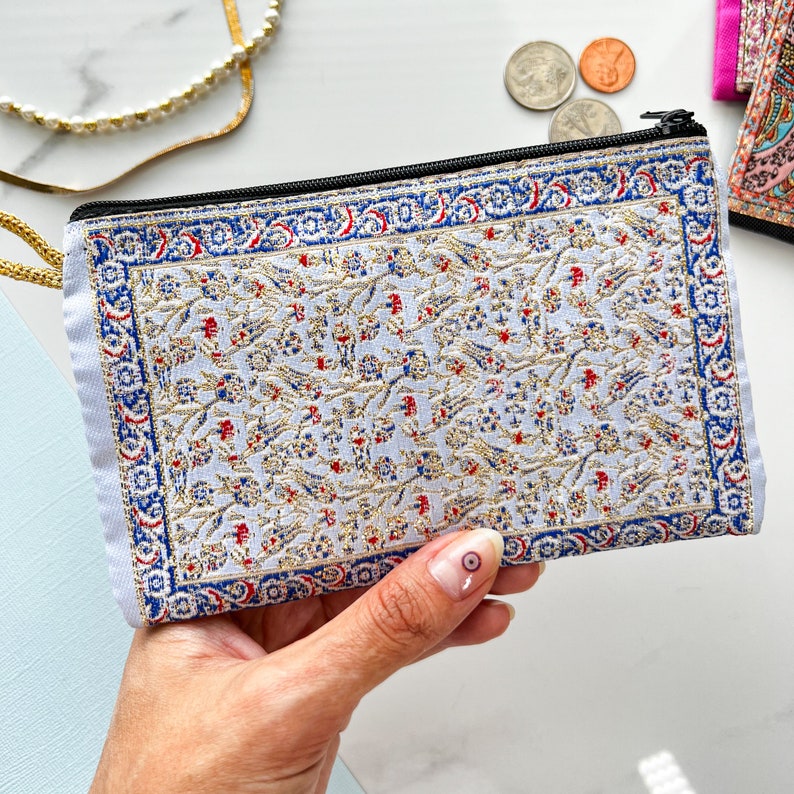 Mini monedero hecho a mano, bolsa de tela boho hecha a mano, monedero lindo, bolsa con cremallera de tela, bolso de viaje de maquillaje pequeño monedero de regalo Beis