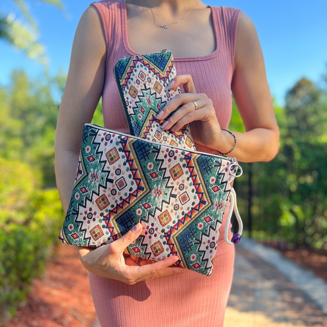 Clutch Bag and Wallet Set, Boho Clutch, Wristlet Wallet Women, Boho