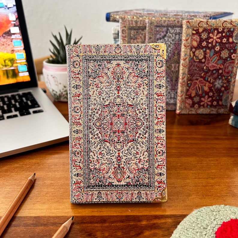 Handmade Pocket Journal: Boho Notebook, Small Notebook, Handmade Notebook, Small Notebook, Travel Size Notebook, Rug Design Notebook Beige