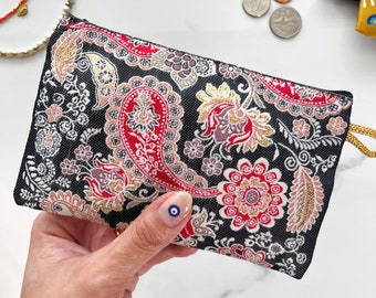 Mini Handgefertigte Geldbörse, Handgefertigter Boho Stoff Beutel, süße Geldbörse, Stoff Reißverschluss Beutel, kleine Make-up Reisetasche Münze Geldbörse Geschenk Brieftasche