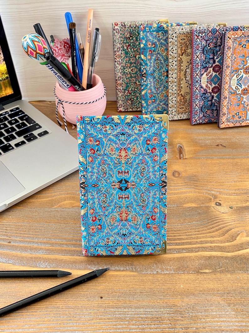 Handmade Pocket Journal: Boho Notebook, Small Notebook, Handmade Notebook, Small Notebook, Travel Size Notebook, Rug Design Notebook Turquoise