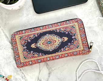 Cartera con estampado de alfombra turca, monederos bohemios, cartera bohemia, cartera con cremallera, cartera hecha a mano, cartera para mujer, regalo para ella, regalo hecho a mano