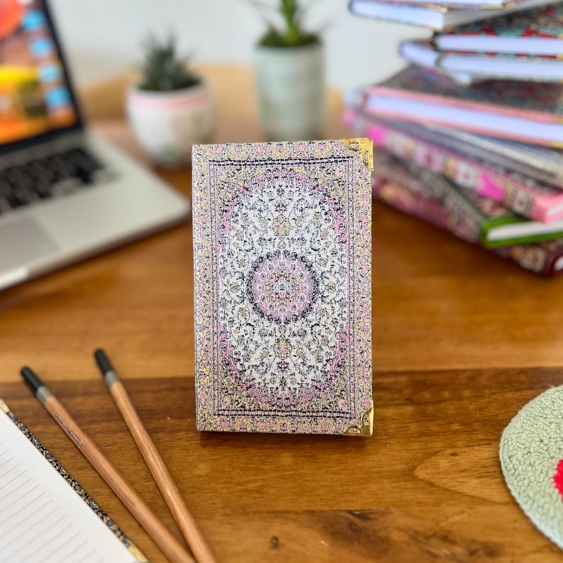 Handmade Pocket Journal: Boho Notebook, Small Notebook, Handmade Notebook, Small Notebook, Travel Size Notebook, Rug Design Notebook Purple