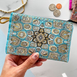 Mini monedero hecho a mano, bolsa de tela bohemia hecha a mano, lindo monedero, bolsa de tela con cremallera, pequeño bolso de viaje para maquillaje, monedero, billetera de regalo