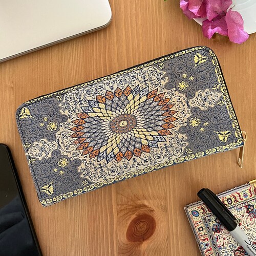 Zip Around Wallet Boho Wallet Made With Carpet Patterns Etsy